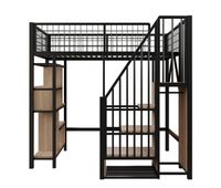 cama alta multifuncional 90x200 cm - con almacenamiento estanterias y escalera - negro