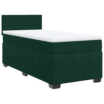 Cama Individual | Cama De Adulto | Cama Box Spring Con Colchón Terciopelo Verde Oscuro 90x200 Cm