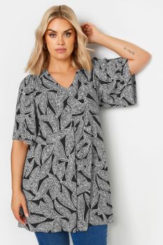 Yours Top Con Vuelo Negro De Hojas, Mujer Curvy Y Tallas Grandes, Yours