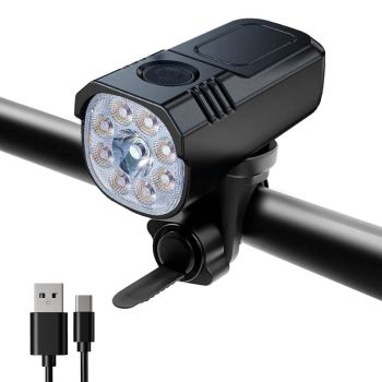 BIKIGHT Faro de bicicleta de 8 LEDs 600 lúmenes Brillo Batería de 2000mAh Linterna a prueba de agua Carga USB Luz delant