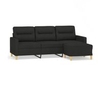 vidaxl sofa de 3 plazas con taburete de tela negro 180 cm