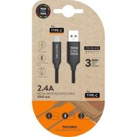 cable usb tech one tech tec2003 usb 20 tipo-c macho a usb-a macho 1m nylon 24a negro