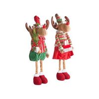 conjunto de 2 decoraciones de navidad en forma de renos de peluche con patas telescopicas multicolor uldalsana