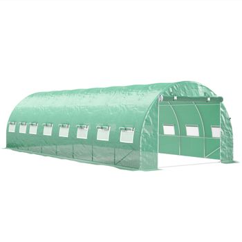 Outsunny Invernadero de jardín túnel 24m² 8x3x2 m - 16 ventanas, Puerta con Cremallera enrollable acero galvanizado, cubierta PE, Verde   Aosom España