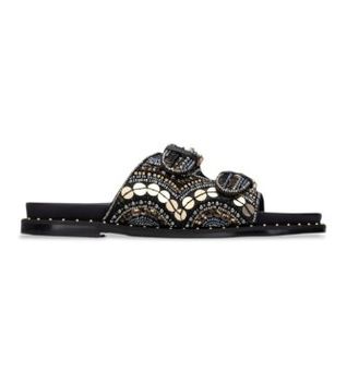Carmela para mujer. 16320001-NEGRO Sandalias 163200 negro (40), Plano, Ninguno, Casual