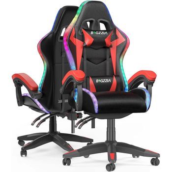Silla Gamer Ergonómica Con Efectos De Iluminación Led Y Respaldo Ajustable En Altura,rojo, Rattantree