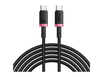 Cable USB - Baseus Dura, Tipo-C a Tipo-C, 100 cm, 240W, Carga rápida, Ultrarresitente, Negro y Rojo
