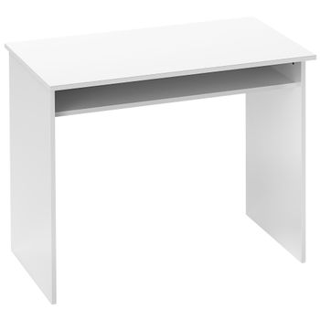 HOMCOM Escritorio de ordenador sobrio y compacto con 1 estante paneles de partículas 90x50x74 cm Blanco lacado   Aosom España