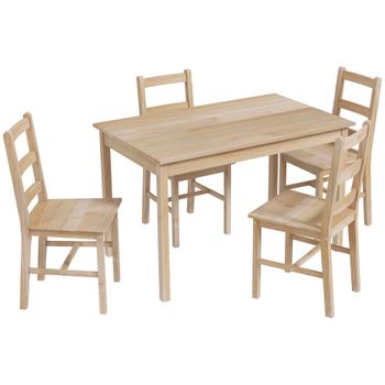 HOMCOM Conjunto de Comedor de 5 Piezas Mesa con Sillas Conjunto de Asientos Madera Maciza 118x73x75 cm Natural   Aosom España