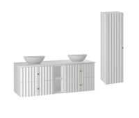 conjunto de muebles con doble lavabo 140cm 2 compartimientos y columna izae blanco