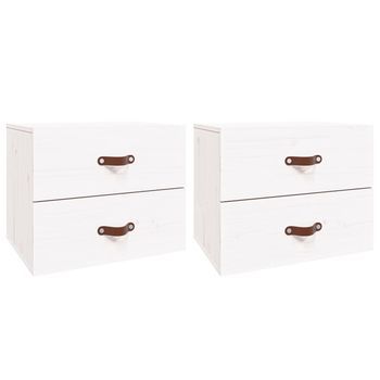 Pack 2 Uds Mesitas De Noche | Mesa Auxiliar | Mesilla De Pared Blanco 50x36x40 Cm