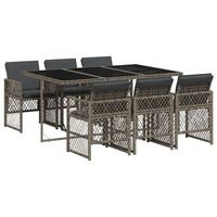 set comedor jardin 7 piezas  mueble de jardin y cojines ratan sintetico gris
