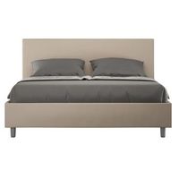 cama de matrimonio 160x200 cm polipiel marron adelyne con somier y arcon-color beige claro-ropa de cama 160x200 cm
