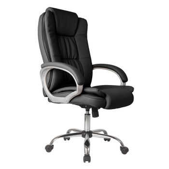 Sillón de oficina elevable y reclinable, piel sintética, color negro