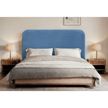 Dhome Cabecero Azul Curvo Con Patas Tapizado En Pana 150cm Con Altura 125cm Para Pared Acústico Absorbente Cabezal Cama Dormitorio (azul, 150cm)