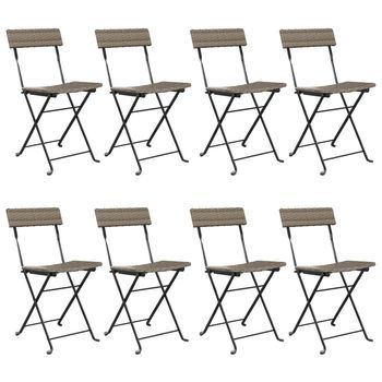 Pack 8 Uds Sillas Cafetería Plegables Acero Y Ratán Sintético Gris