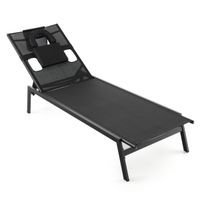 costway tumbona jardin exterior respaldo ajustable de 5 posiciones con agujero para cara y almohadas para cabeza para playa patio terraza negro