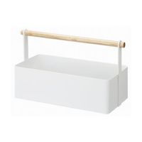 cesta de almacenamiento de metal blanco con asa de madera - l29 cm