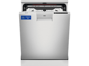 Lavavajillas - AEG FFB76717PM, 14 servicios, 9 programas, 60 cm, Tercera bandeja, programa ExtraHygiene, Inox