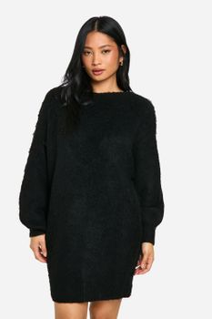 Vestido Jersey Petite Oversize Cardado Con Espalda Baja, Negro