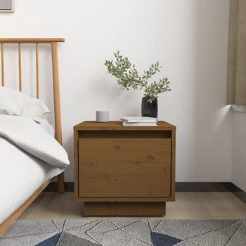 Mesita De Noche | Mesa Auxiliar | Mesilla Madera Maciza De Pino Marrón Miel 35x34x32 Cm