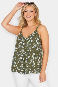 Yours Top Verde Floral De Tirantes Con Botones, Mujer Curvy Y Tallas Grandes, Yours