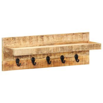 Perchero De Pared Madera Maciza De Mango Sin Tratar 60x15x20 Cm Vidaxl