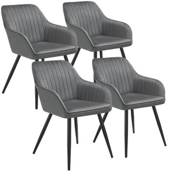 4 sillas de comedor con aspecto de terciopelo y acolchada gris/negro