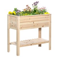 outsunny huerto urbano elevado con estante de madera con tela no tejida para cultivos plantas flores jardin 90x40x81 cm natural   aosom espana