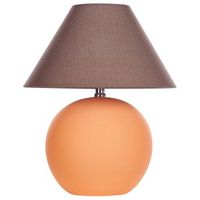 lampara ceramica base terracota mesita de noche de luz con pantalla de tela de lino forma de tambor naranja limia