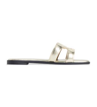 Tommy Hilfiger para mujer. FW0FW09325 Mules metalizados de piel dorado (41), Plano, Ninguno, Casual