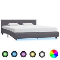 cama matrimonial  cama para adultos  estructura de cama con led de cuero sintetico gris 180x200 cm
