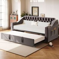 sofa cama de tela 90180 x 190 cm tejido de terciopelo gris oscuro