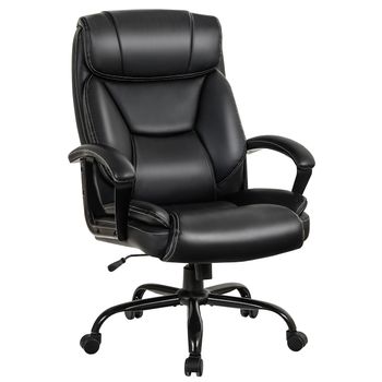 Costway Silla de Oficina en Cuero Giratoria a 360° con Reposabrazos Acolchados para Casa Oficina Negro 74 x 69 x 117-127 cm