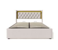 cama con almacenaje de algodon de 140x200 cm con led y puertos usb - con somier - beige