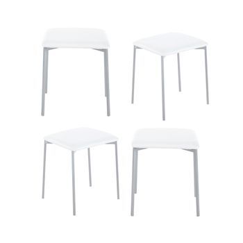 Pack De 4 Taburetes Inya Con Estructura Metálica Y Asiento Acolchado Tapizado En Pvc En Color Blanco 47 X 35 X 35 Cm