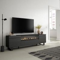 mueble tv efecto madera negro 200x35x57cm chimenea efecto fuego