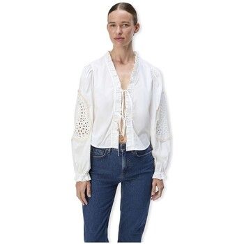 Object Blusa Noos Top Brodera L/S - White Sand para mujer