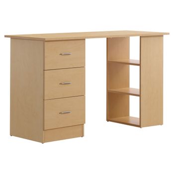 HOMCOM Mesa de Ordenador Escritorio para Hogar Oficina 3 Cajones 3 Estantes Mobiliario de Oficina 120x49x72cm Madera Natural   Aosom España