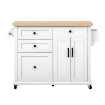 Carrito De Cocina Extensible Con Ruedas Y Cajones, Mueble Auxiliar De Cocina, 107x45-70x90.5 Cm, Mdf, Blanco