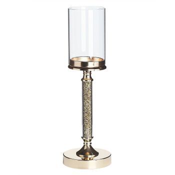Portavelas De Metal Dorado Pantalla De Cristal 41 Cm Centro De Mesa Decoración Glamour Abbeville