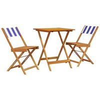 juego de bistro de 3 uds  conjunto mueble jardin mesa y sillas tela y madera maciza azul y blanco