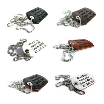 Cadena de bolas de acero inoxidable con etiqueta de identificación de cuero