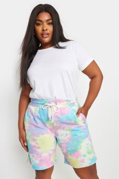 Yours Joggers Cortos Tie Dye En Tonos Pastel, Mujer Curvy Y Tallas Grandes, Yours