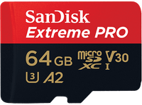 tarjeta micro sdxc - sandisk extreme pro 64 gb hasta 200 mbs uhs-i u3 v30 a2 4k uhd y full hd negro