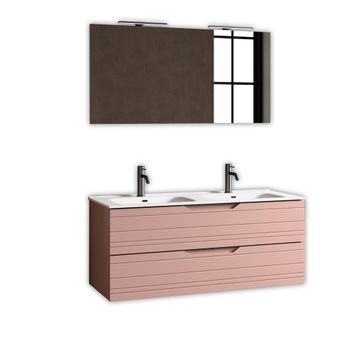 Composición Baño De Doble Lavabo 5 Piezas Solmira Rosa Empolvado En Mdf
