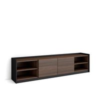 mueble tv television muebles de salon almacenaje 207x50x37 cm para tv hasta 80 con almacenamiento estilo moderno roble oscuro y negro