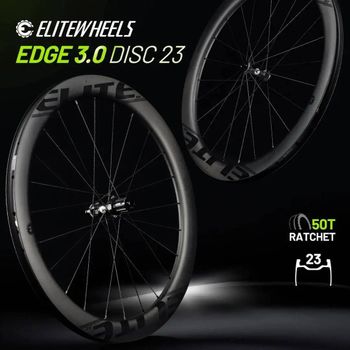 Juego de Ruedas de Carbono ELITEWHEELS EDGE 3.0 DISC con Sistema de Trinquete 50T, 20 Radios, Bloqueo Central, para Cruiser, Acabado UD Mate en Carbono Crudo