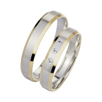 Alianzas oro amarillo y blanco con diamantes ancho 4,5 mm