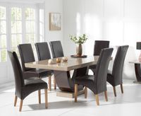 raphael 200cm brown pedestal marble dining table with cannes chairs